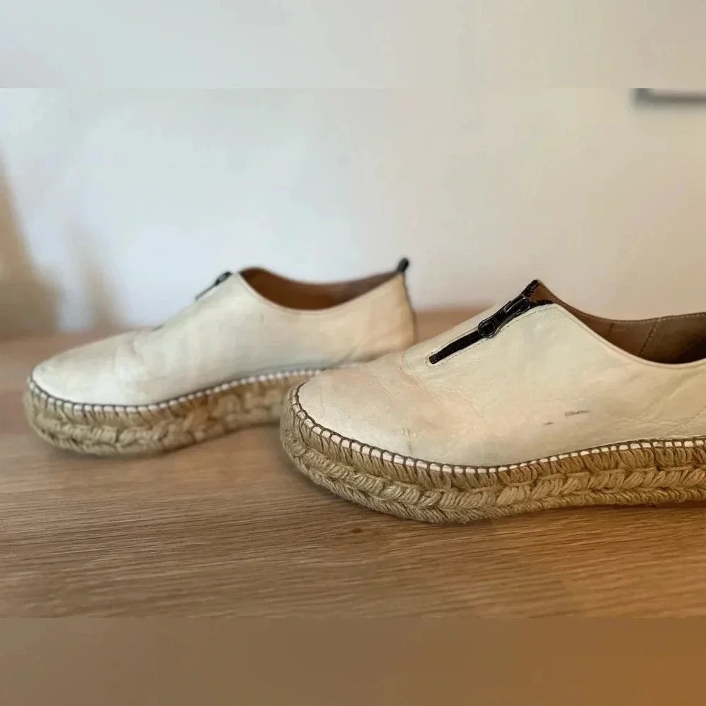 Eric Michael Beige Leather Zip Espadrille Platform Flat